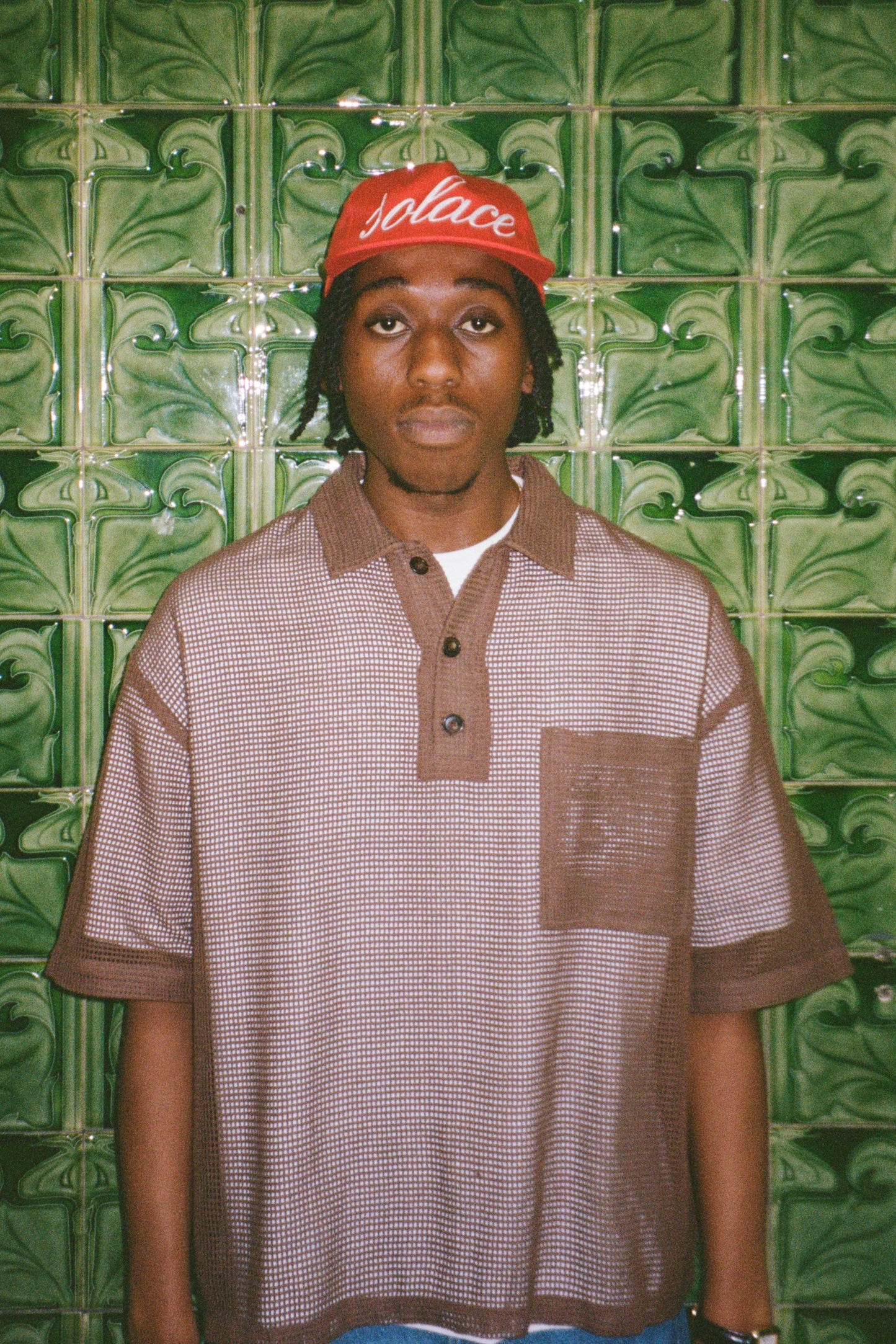 Oversized Boxy Crochet Short Sleeve Polo - Cocoa Brown