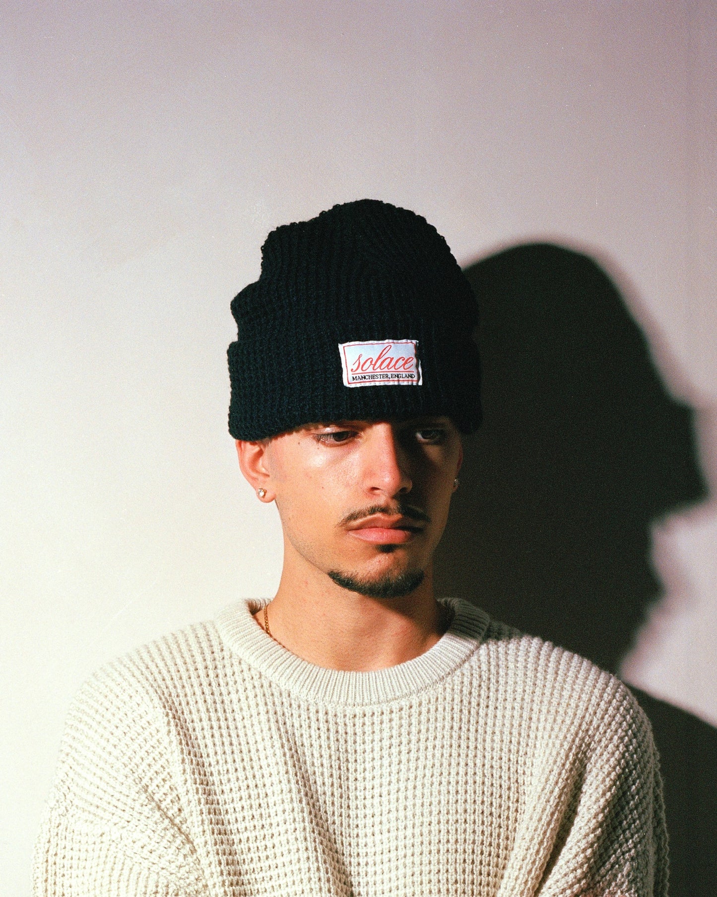 Waffle Knit Signature Cursive Beanie - Balsamic Black/Rose Red