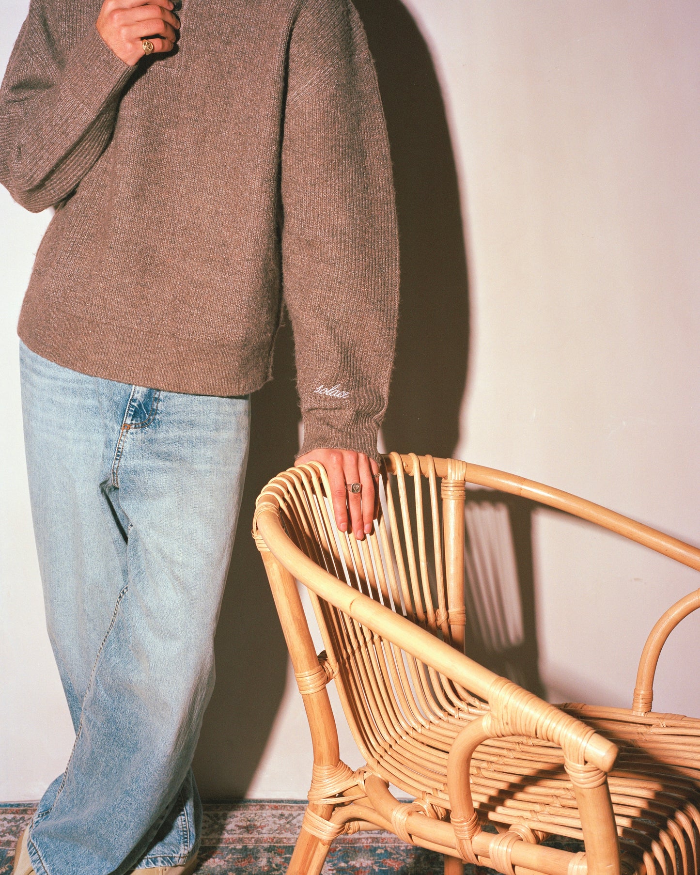 Oversized Boxy Rib Knit Polo - Toffee Brown/Ivory