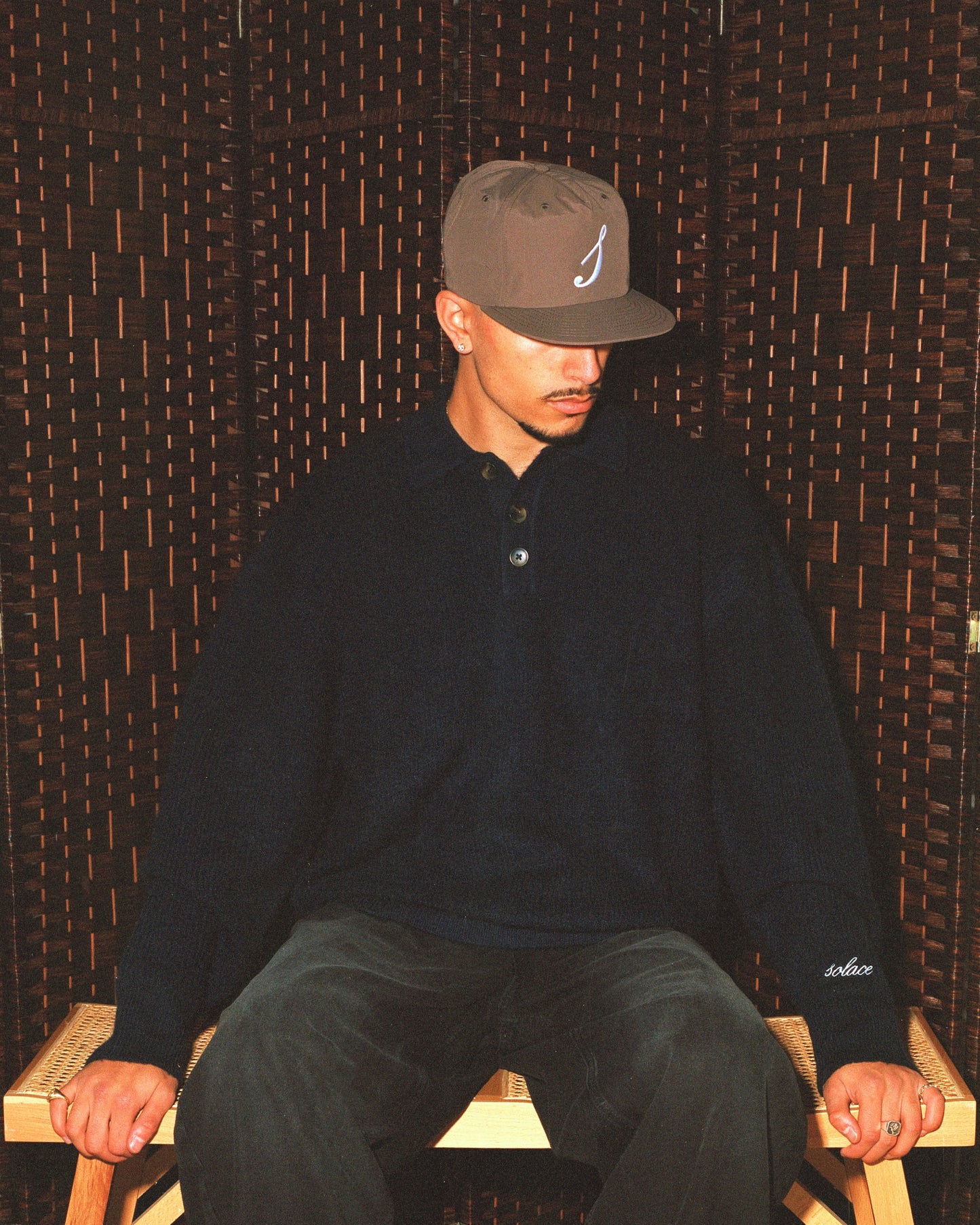 Nylon Initial 5 Panel Baseball Cap - Toffee Brown/Ivory