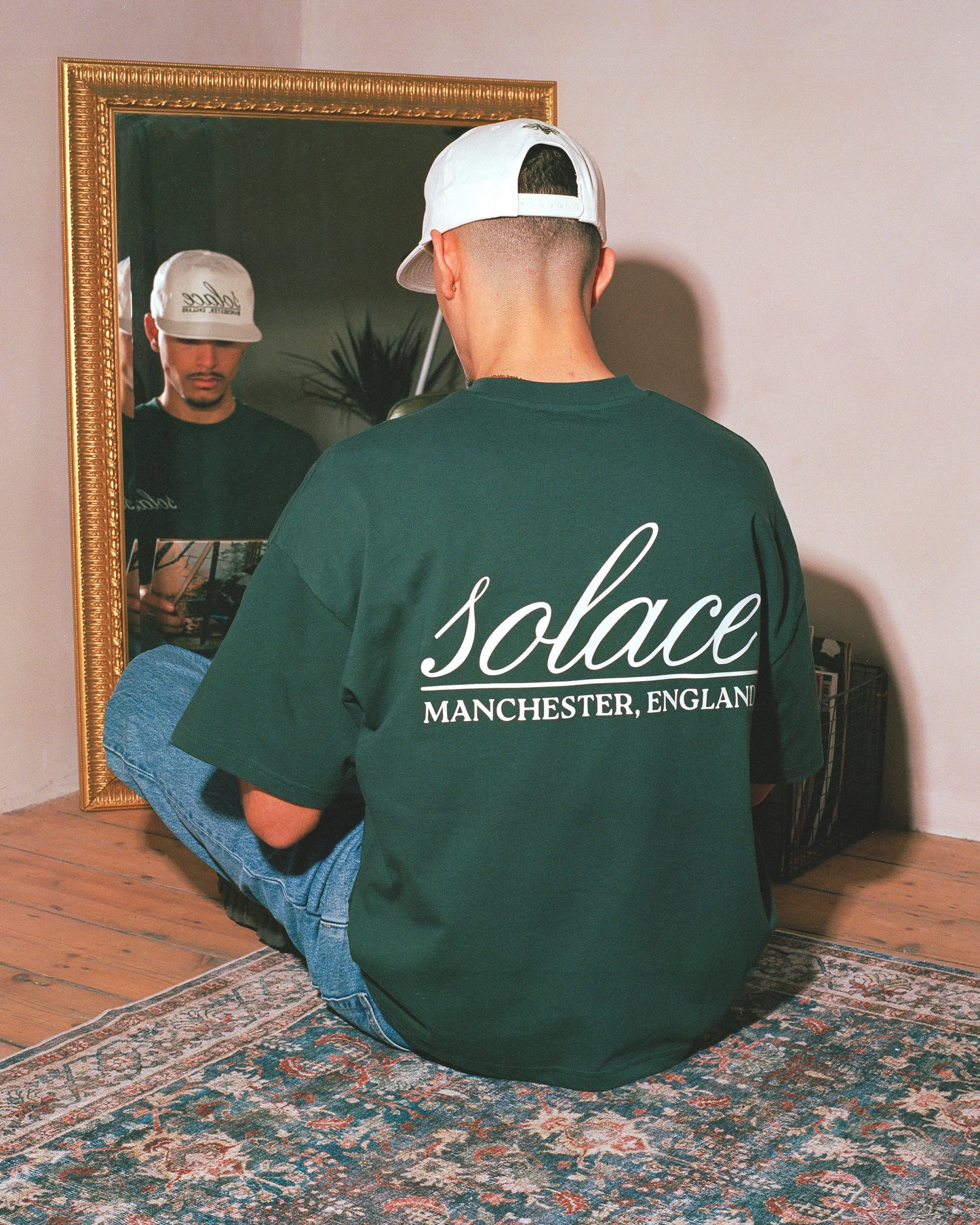 Oversized Boxy Signature Cursive T-Shirt - Forest Green/Ivory