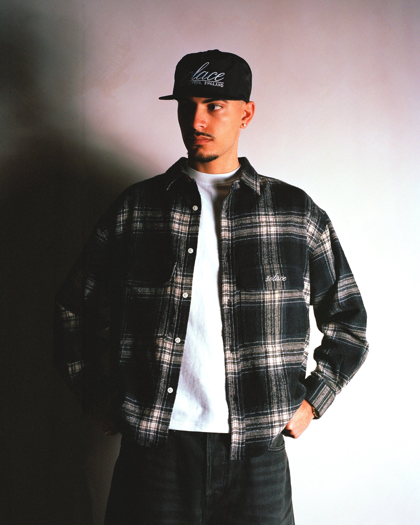 Oversized Boxy Twin Pocket Check Shirt - Balsamic Black/Butter Beige