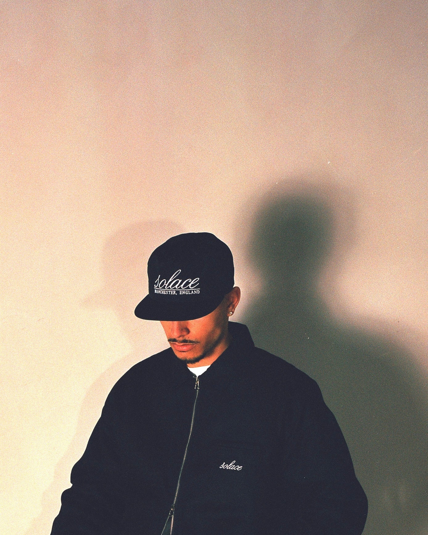 Nylon Signature Cursive 5 Panel Baseball Cap - Balsamic Black/Ivory