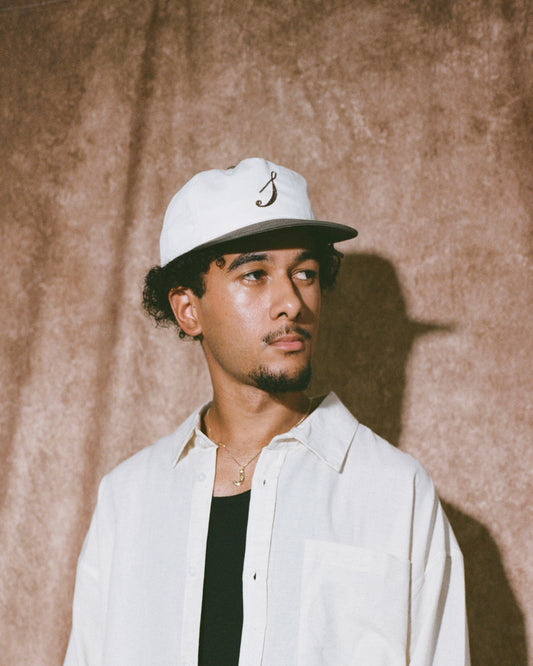 Chainstitch Initial 5 Panel Baseball Cap - Ivory/Cocoa Brown