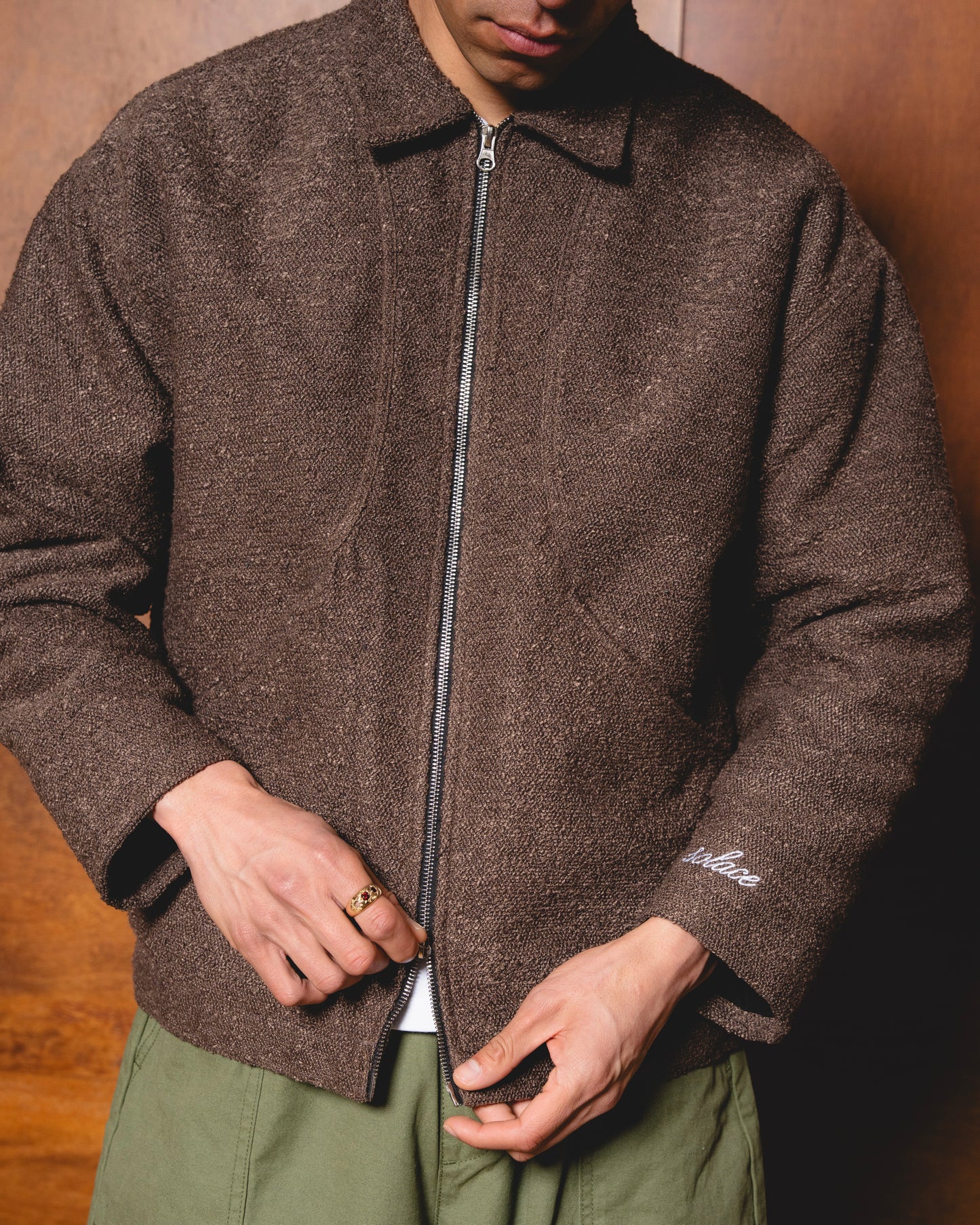 Boucle Curve Pocket Zip Jacket - Mocha Brown/Ivory