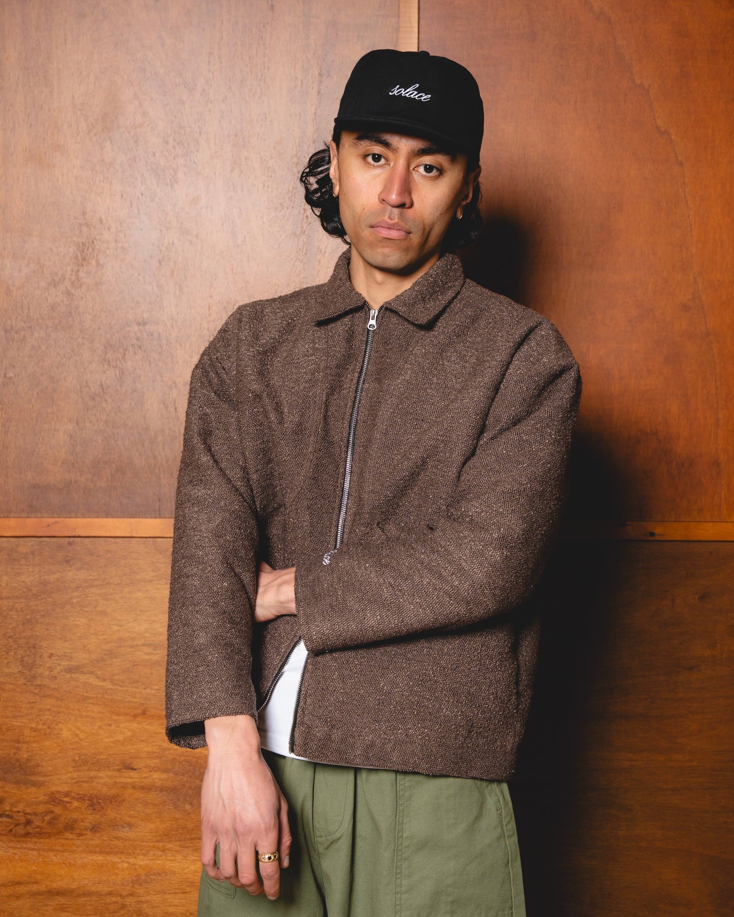 Boucle Curve Pocket Zip Jacket - Mocha Brown/Ivory