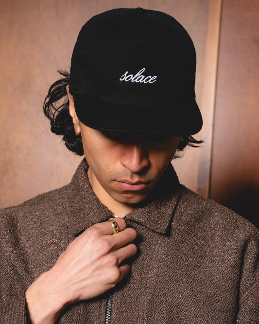 Cursive Logo 5 Panel Baseball Cap - Carbon Black/Ivory