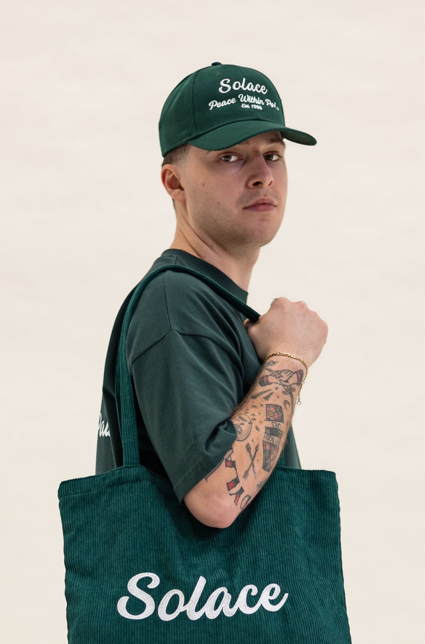 Signature Logo 6 Panel Snapback Cap - Forest Green/Ivory