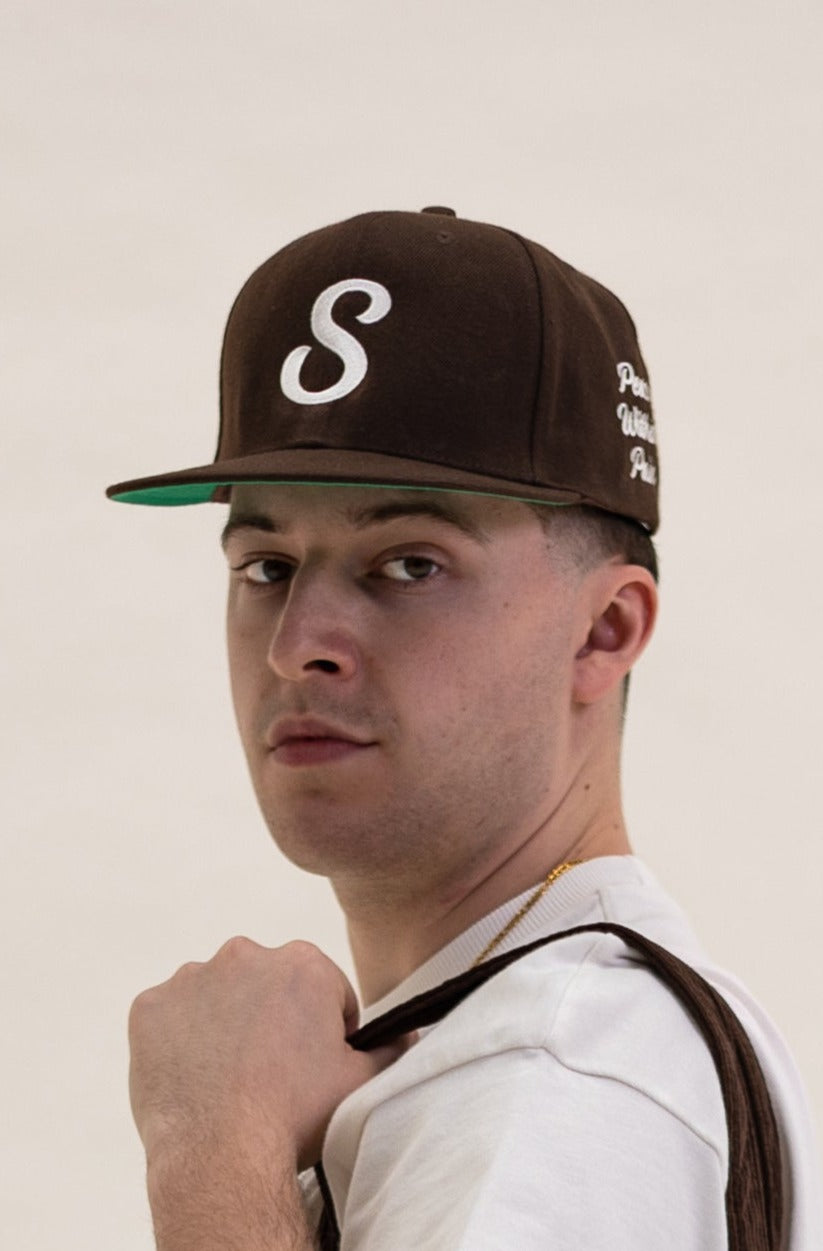 Initial Logo 6 Panel Snapback Cap - Chocolate Brown/Ivory