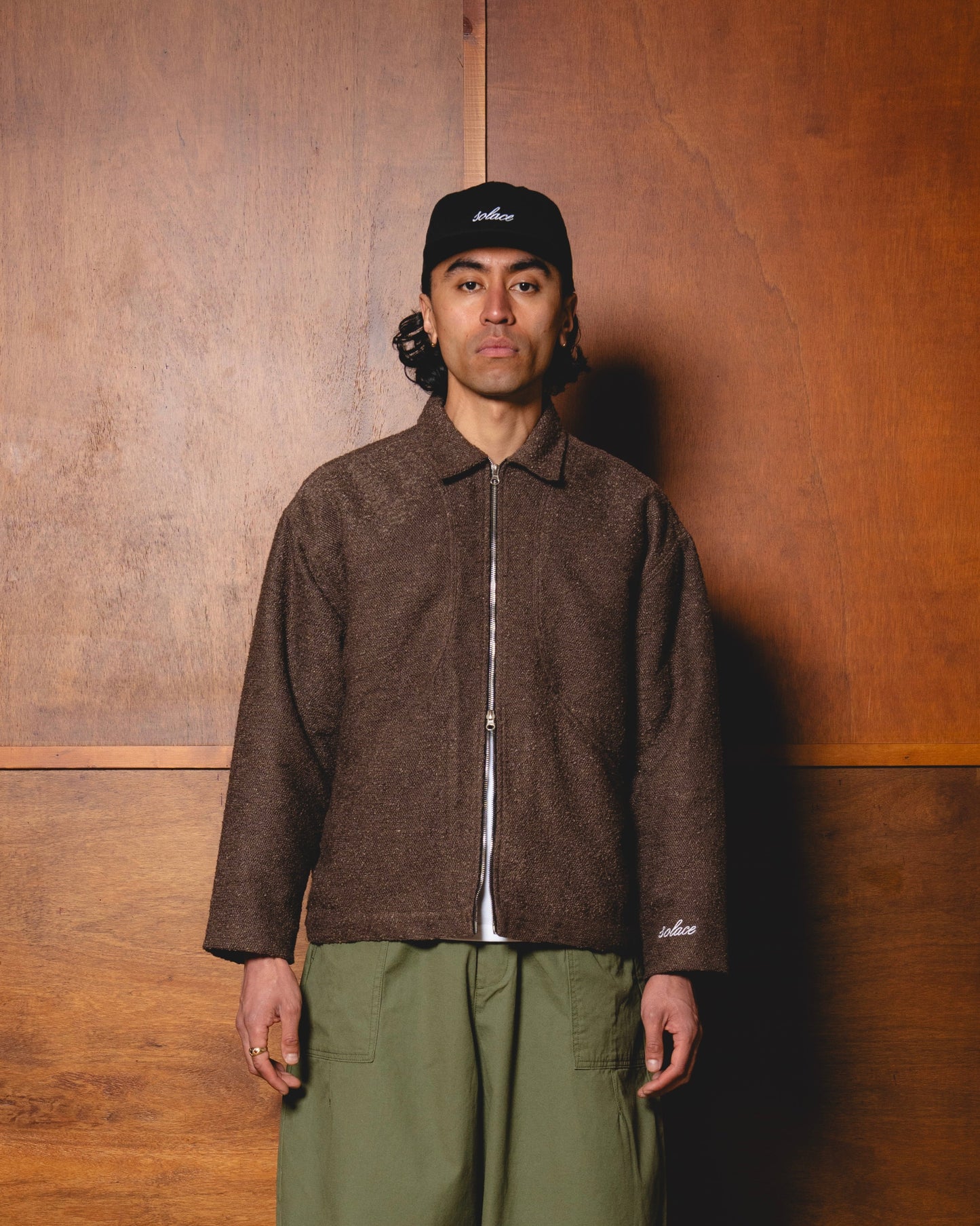 Boucle Curve Pocket Zip Jacket - Mocha Brown/Ivory