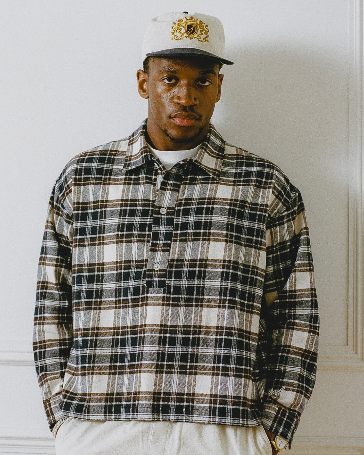 Check Flannel Polo Shirt - Midnight Navy/Cocoa Brown