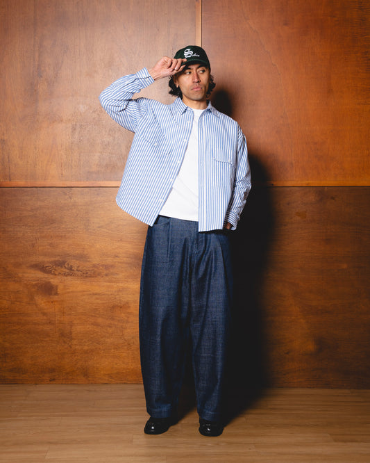 Twin Pocket Striped Oxford Shirt - Ocean Blue/Ivory