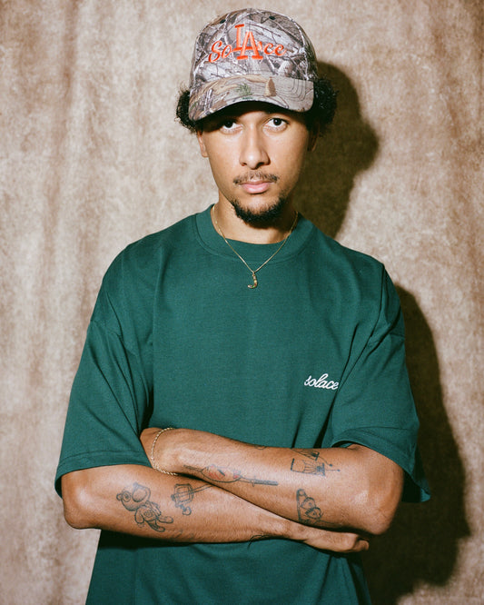 Oversized Boxy Chainstitch Logo T-Shirt - Forest Green/Ivory