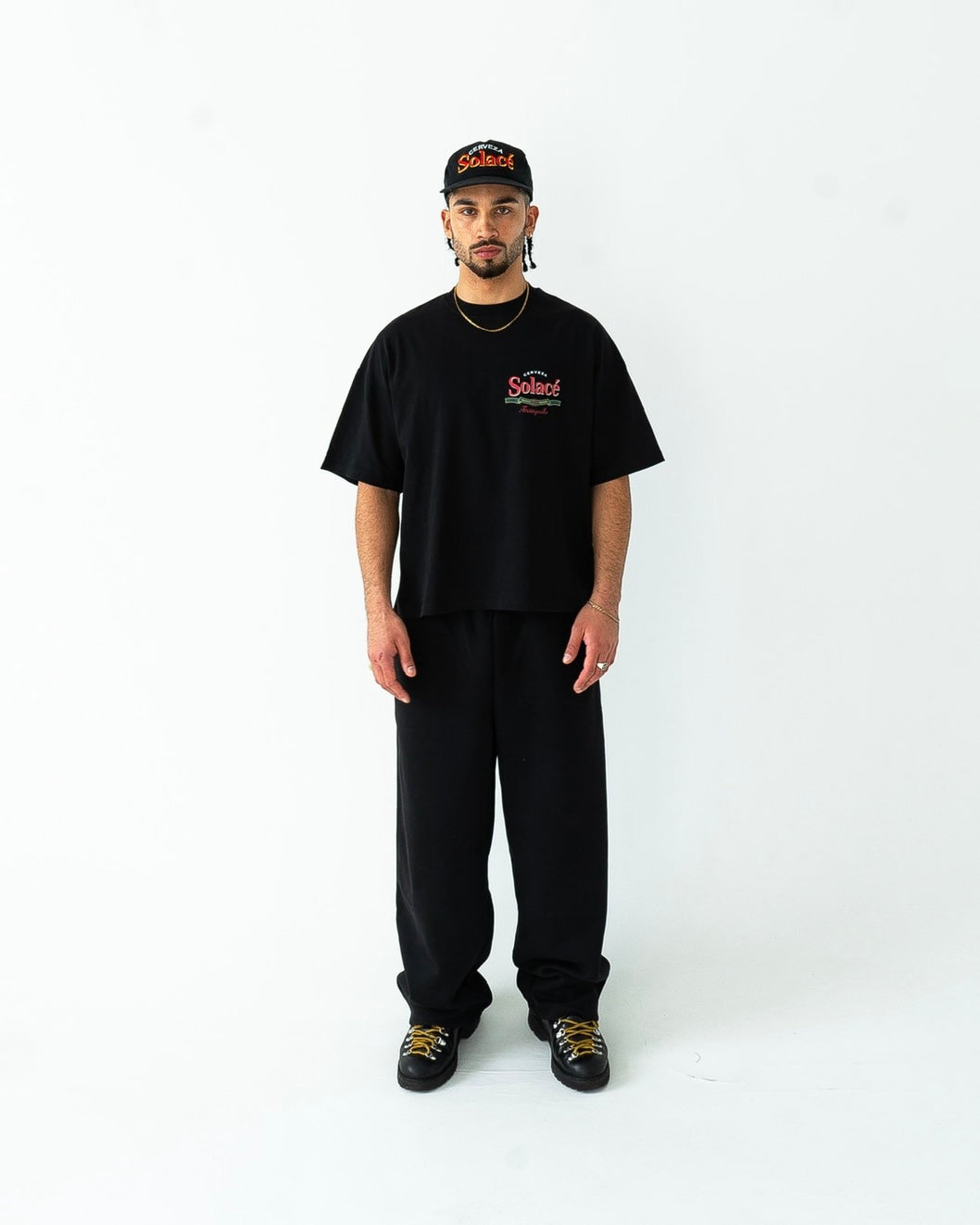 Oversized Boxy Cerveza T-Shirt - Black/Rose Red