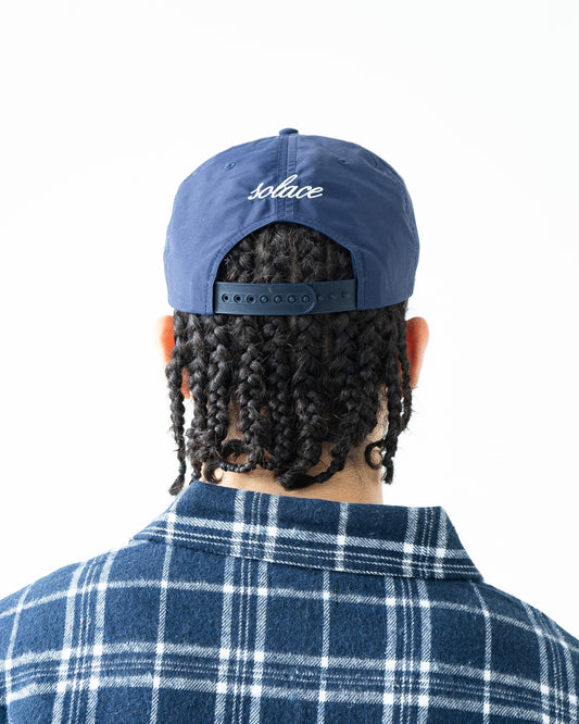 Nylon Varsity 5 Panel Baseball Cap - Midnight Navy/Ivory
