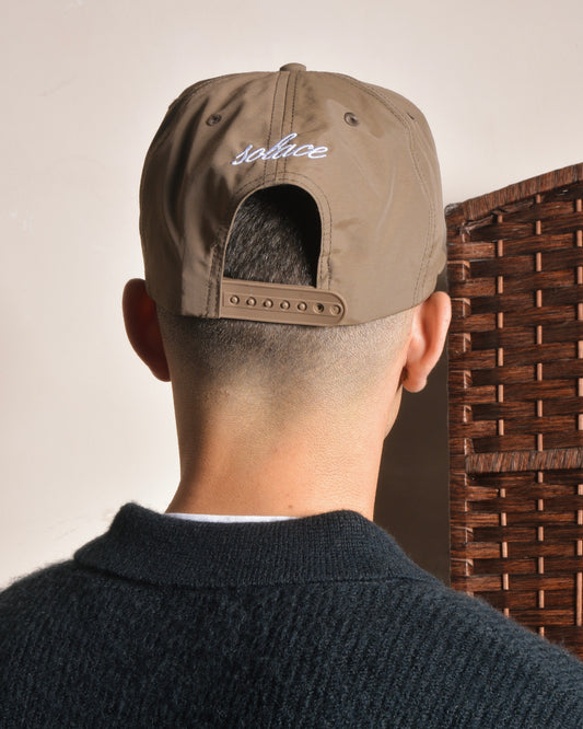 Nylon Initial 5 Panel Baseball Cap - Toffee Brown/Ivory