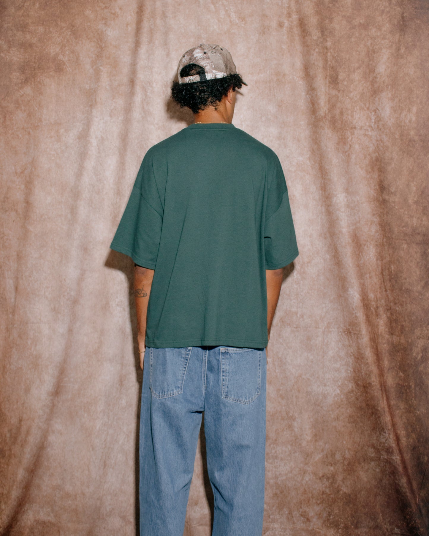 Oversized Boxy Chainstitch Logo T-Shirt - Forest Green/Ivory