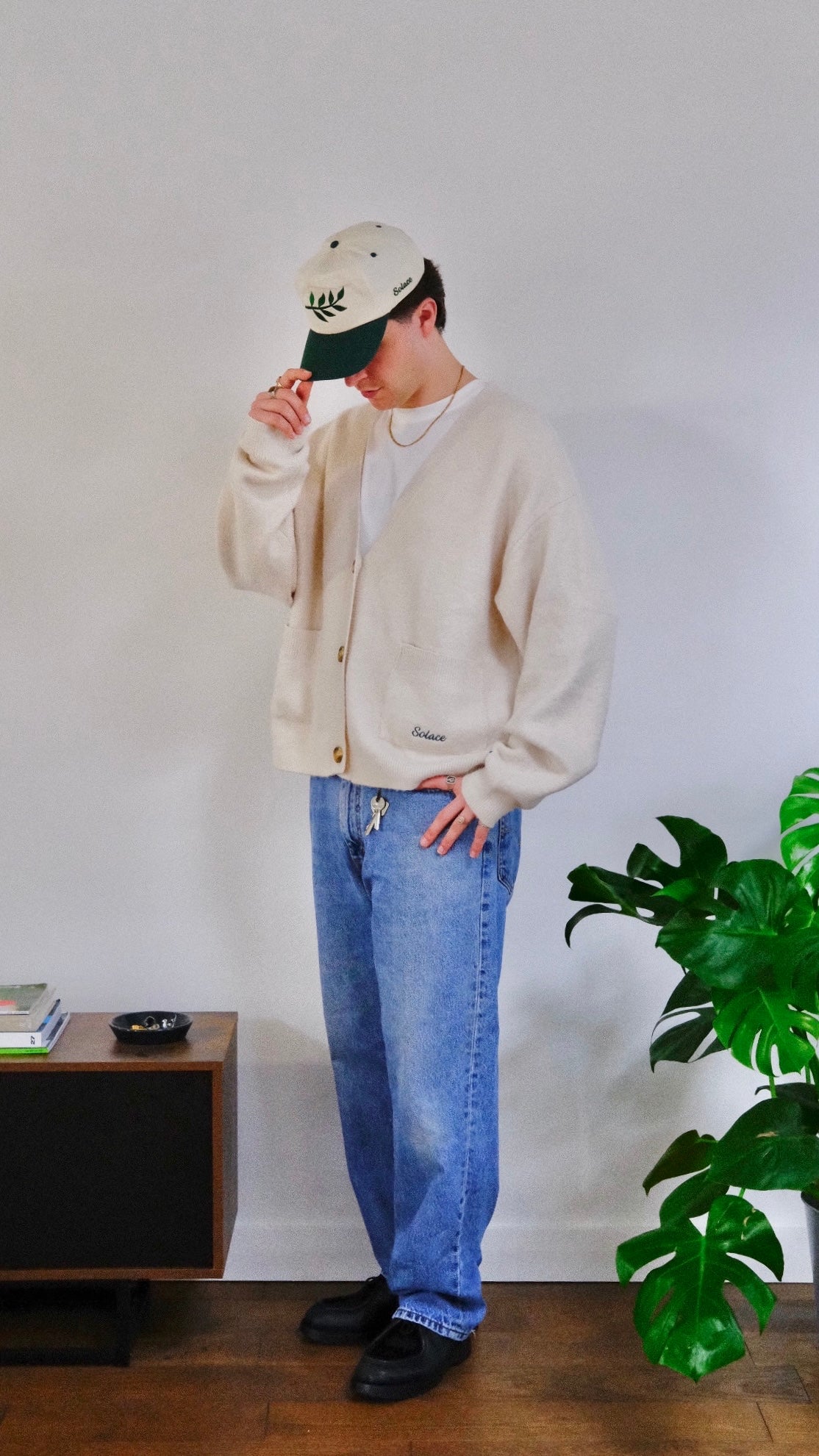 Peace Leaf Oversized Boxy Knitted Cardigan - Ivory/Forest Green