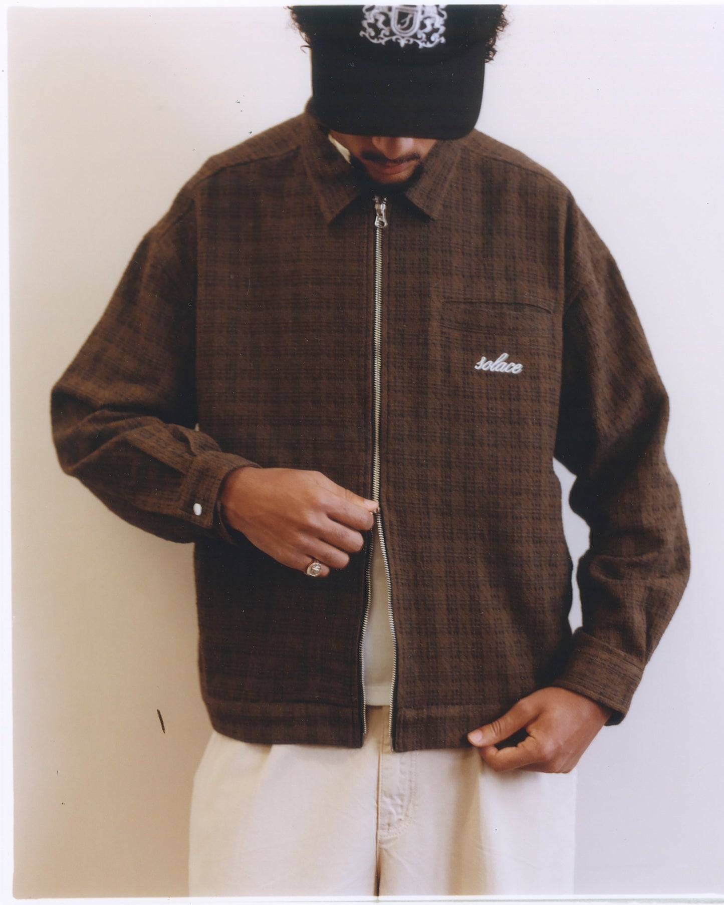 Check Boucle Zip Work Jacket - Mocha Brown/Ivory