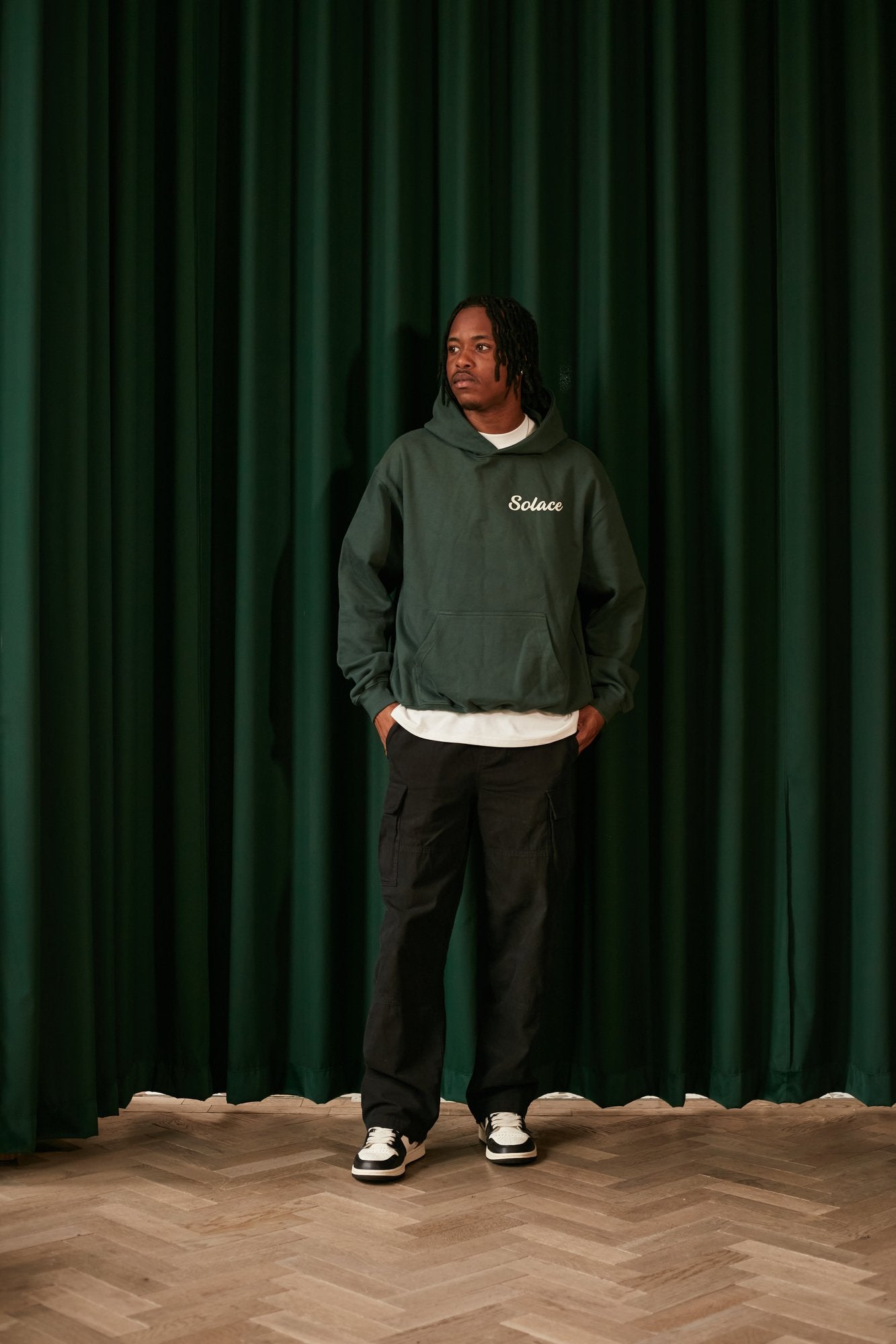 Heavyweight Oversized Boxy Signature Logo Hoodie - Forest Green/Ivory