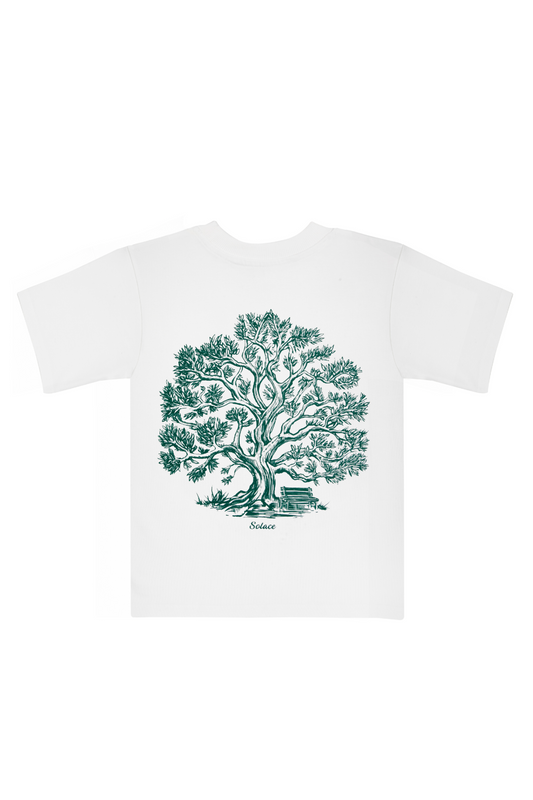 Heavyweight Oversized Boxy Tranquility Tree T-Shirt - Ivory/Forest Green