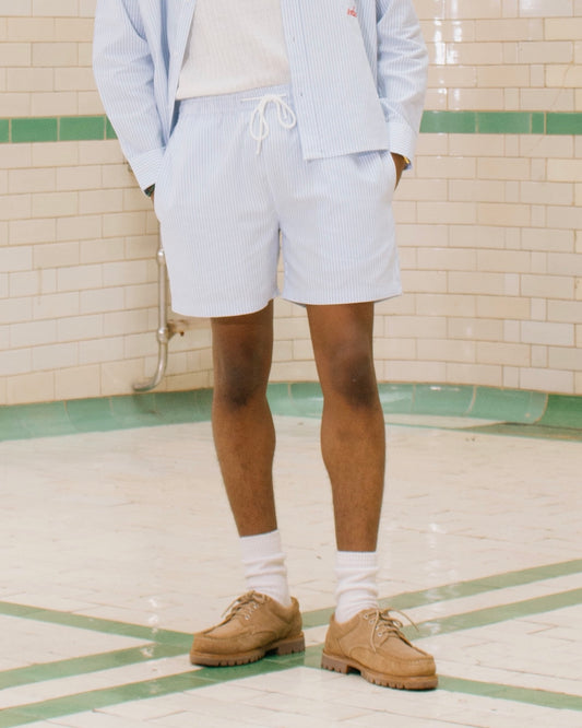 Chainstitch Logo Striped Oxford Short - Sky Blue/Rose Red