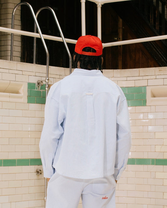 Chainstitch Logo Striped Oxford Shirt - Sky Blue/Rose Red