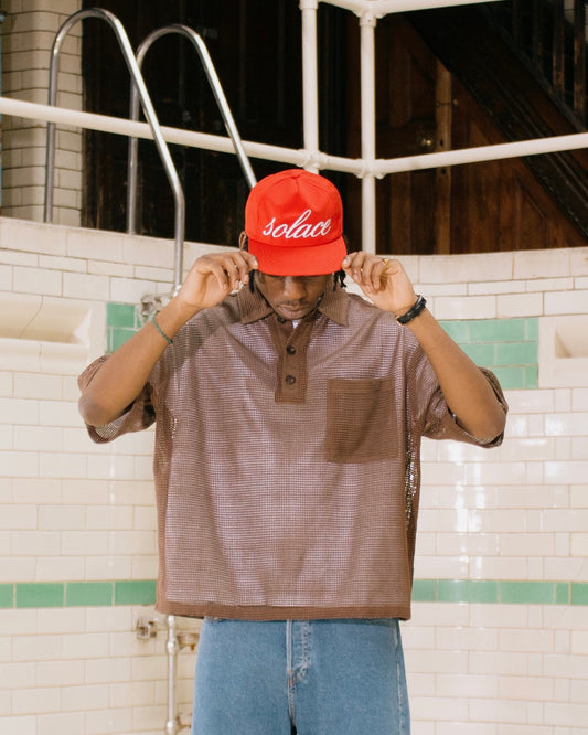 Oversized Boxy Crochet Short Sleeve Polo - Cocoa Brown