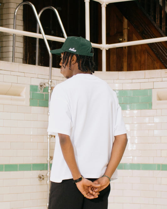 Oversized Boxy Chainstitch Logo T-Shirt - Ivory/Forest Green