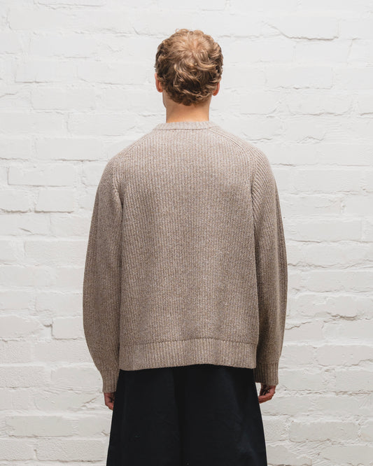 Saddle Sleeve Rib Knit Crew Jumper - Taupe Twist/Ivory