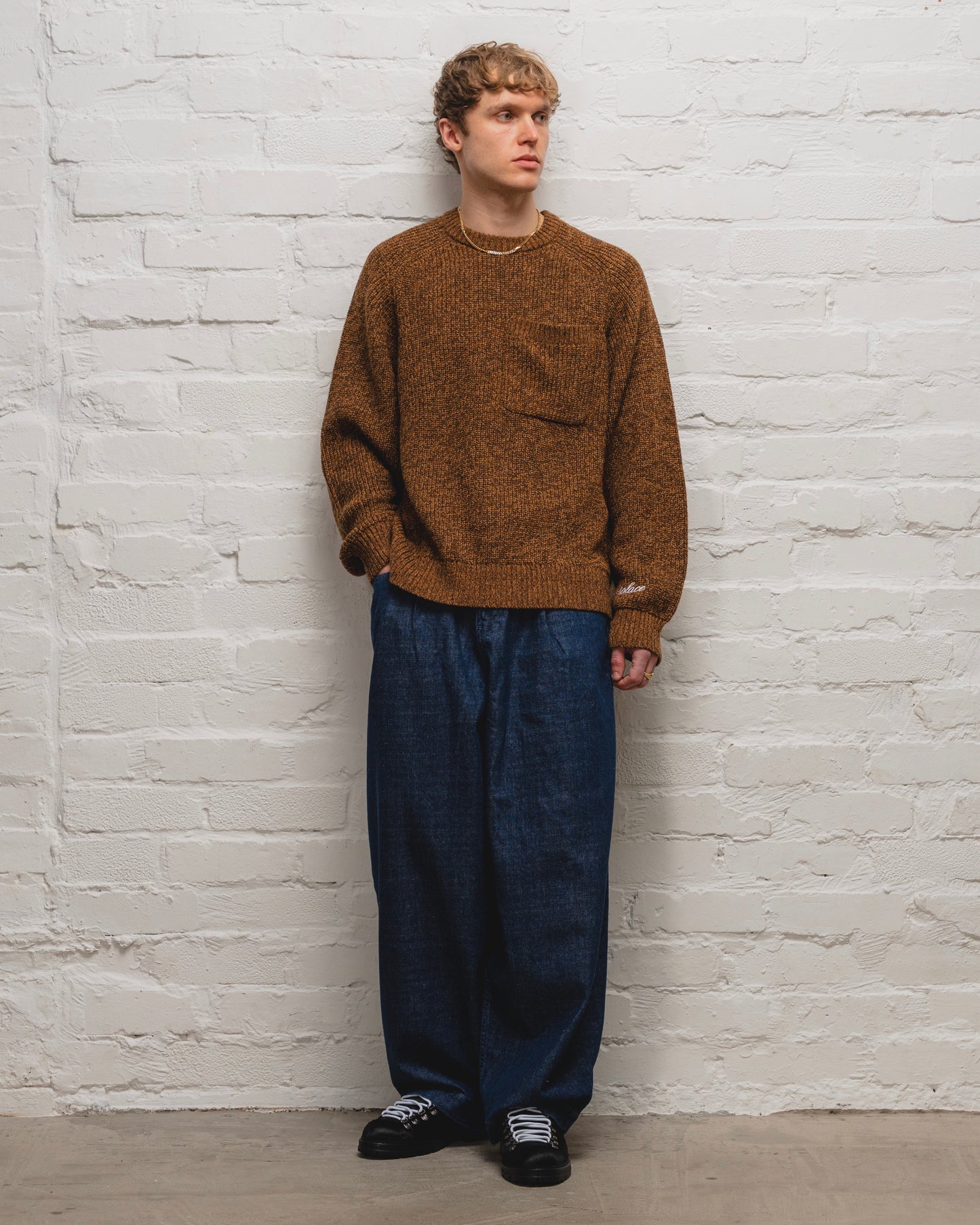 Saddle Sleeve Rib Knit Crew Jumper - Tobacco Twist/Ivory