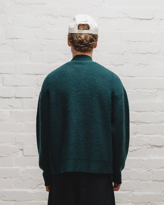 Waffle Knit Button Up Cardigan - Emerald Green/Ivory