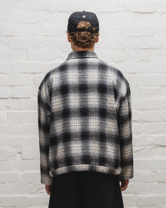 Check Flannel Curve Pocket Zip Jacket - Monochrome/Ivory