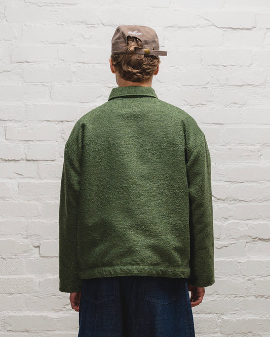 Boucle Curve Pocket Zip Jacket - Moss Green/Ivory