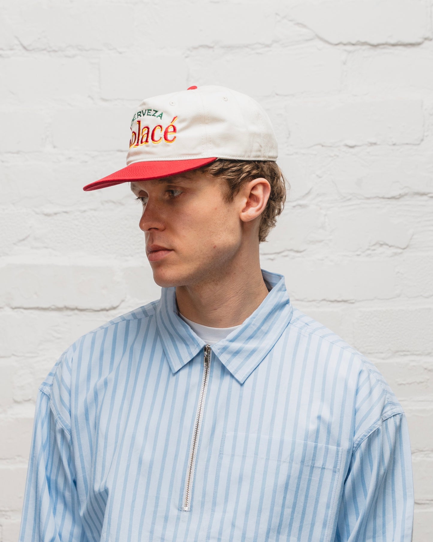 Cerveza Logo 5 Panel Baseball Cap - Ivory/Rose Red