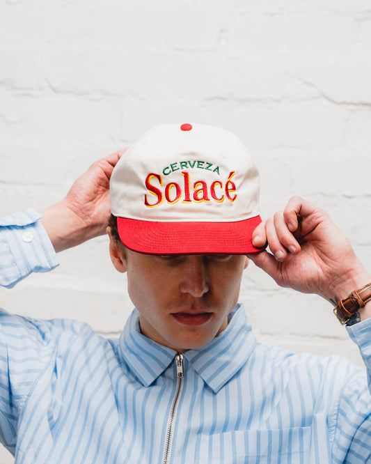 Cerveza Logo 5 Panel Baseball Cap - Ivory/Rose Red