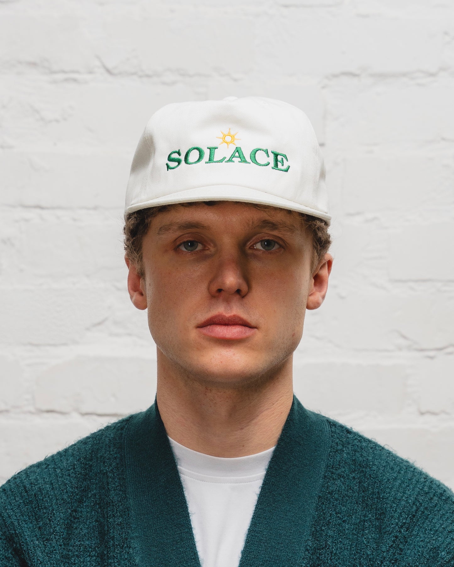 Solaire Logo 5 Panel Baseball Cap - Ivory/Forest Green