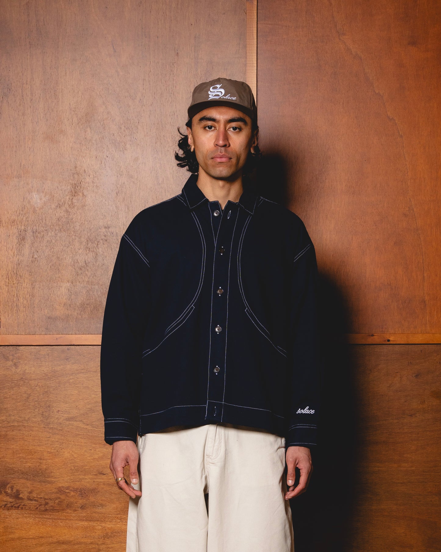 Contrast Stitch Curve Pocket Twill Jacket - Midnight Navy/Ivory