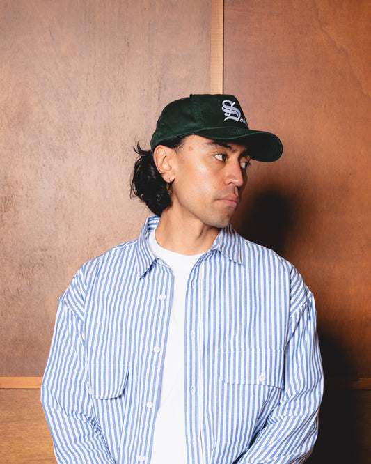 Old English 5 Panel Baseball Cap - Forest Green/Ivory