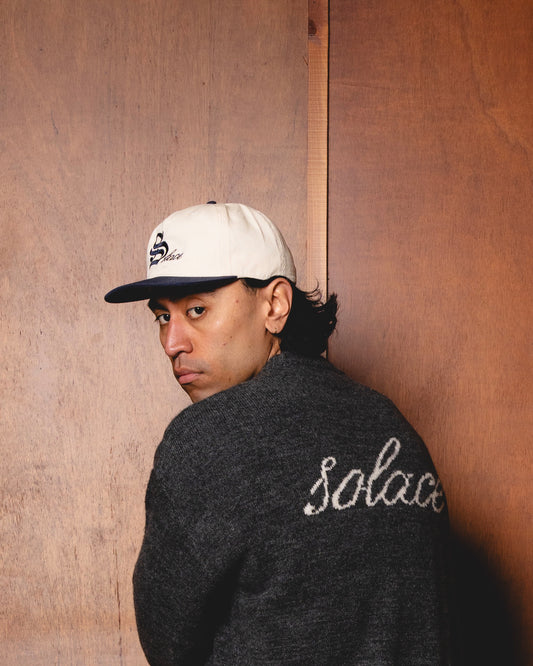 Old English 5 Panel Baseball Cap - Ivory/Midnight Navy