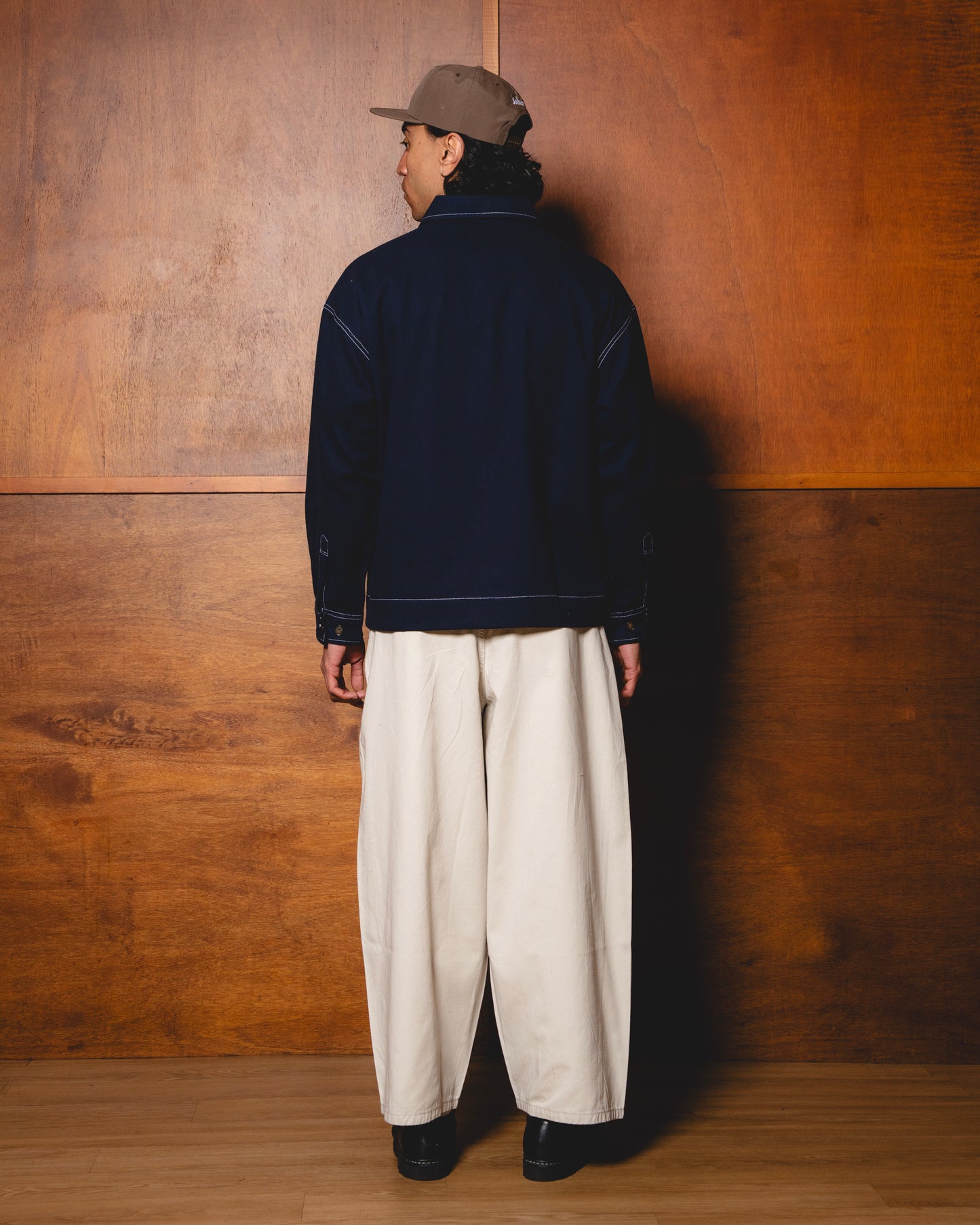 Contrast Stitch Curve Pocket Twill Jacket - Midnight Navy/Ivory