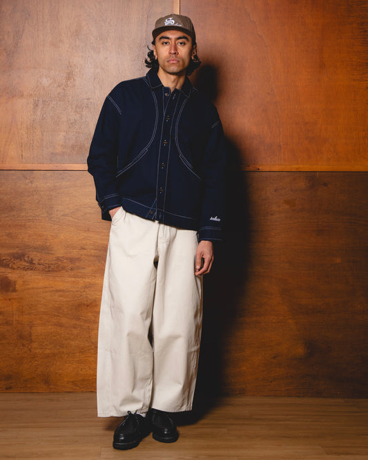 Contrast Stitch Curve Pocket Twill Jacket - Midnight Navy/Ivory