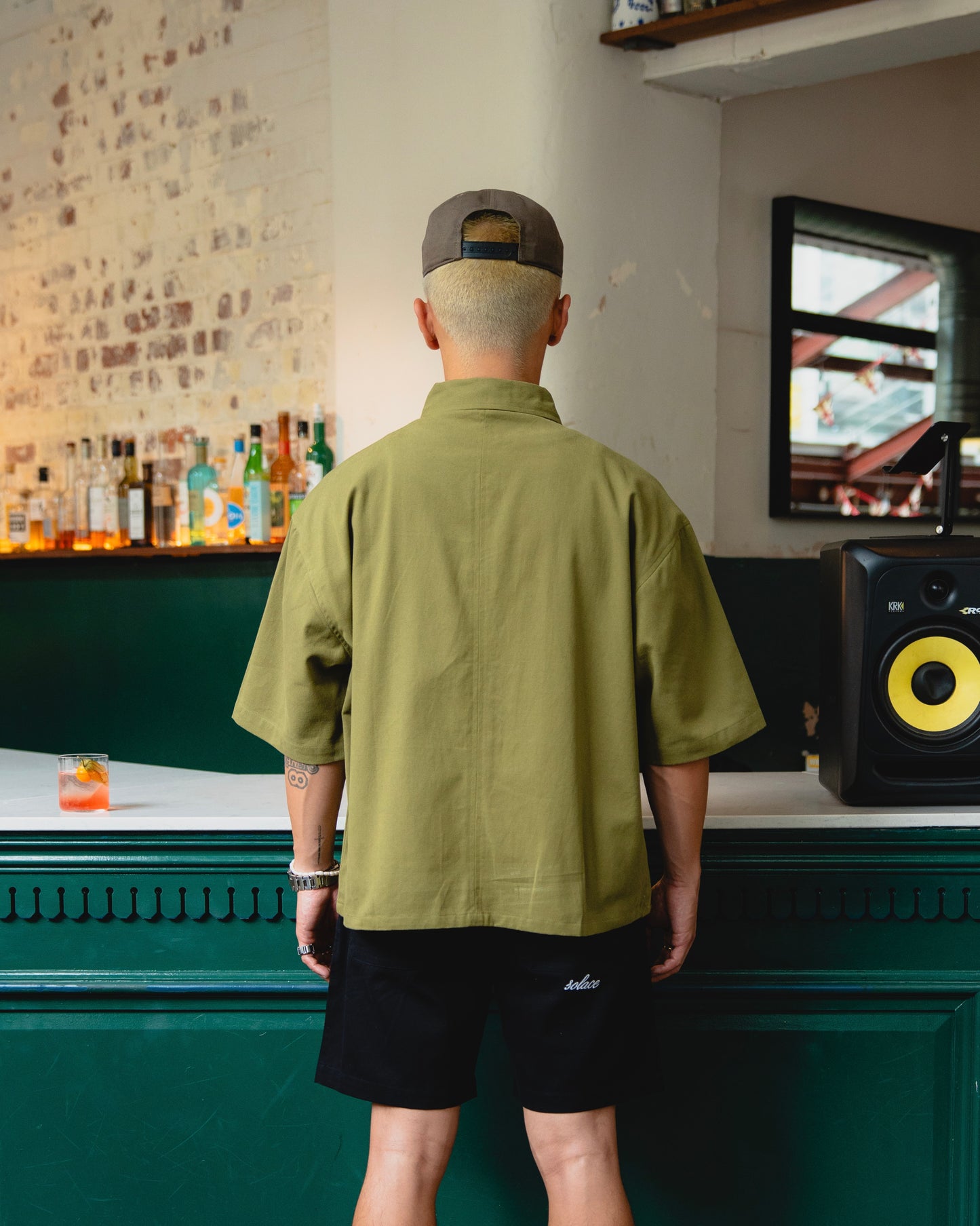 Twill Curve Pocket Zip Shirt - Swamp Green/Ivory