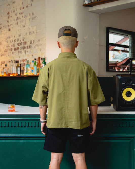Twill Curve Pocket Zip Shirt - Swamp Green/Ivory