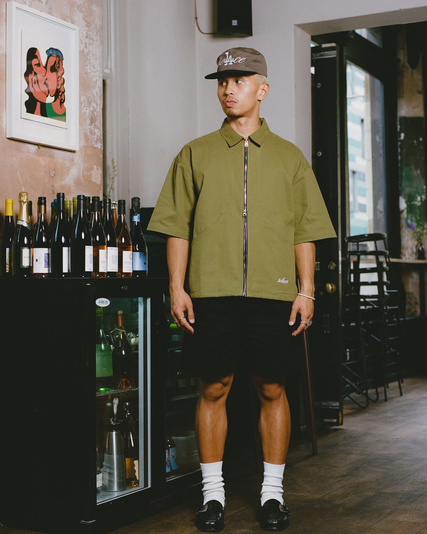 Twill Curve Pocket Zip Shirt - Swamp Green/Ivory