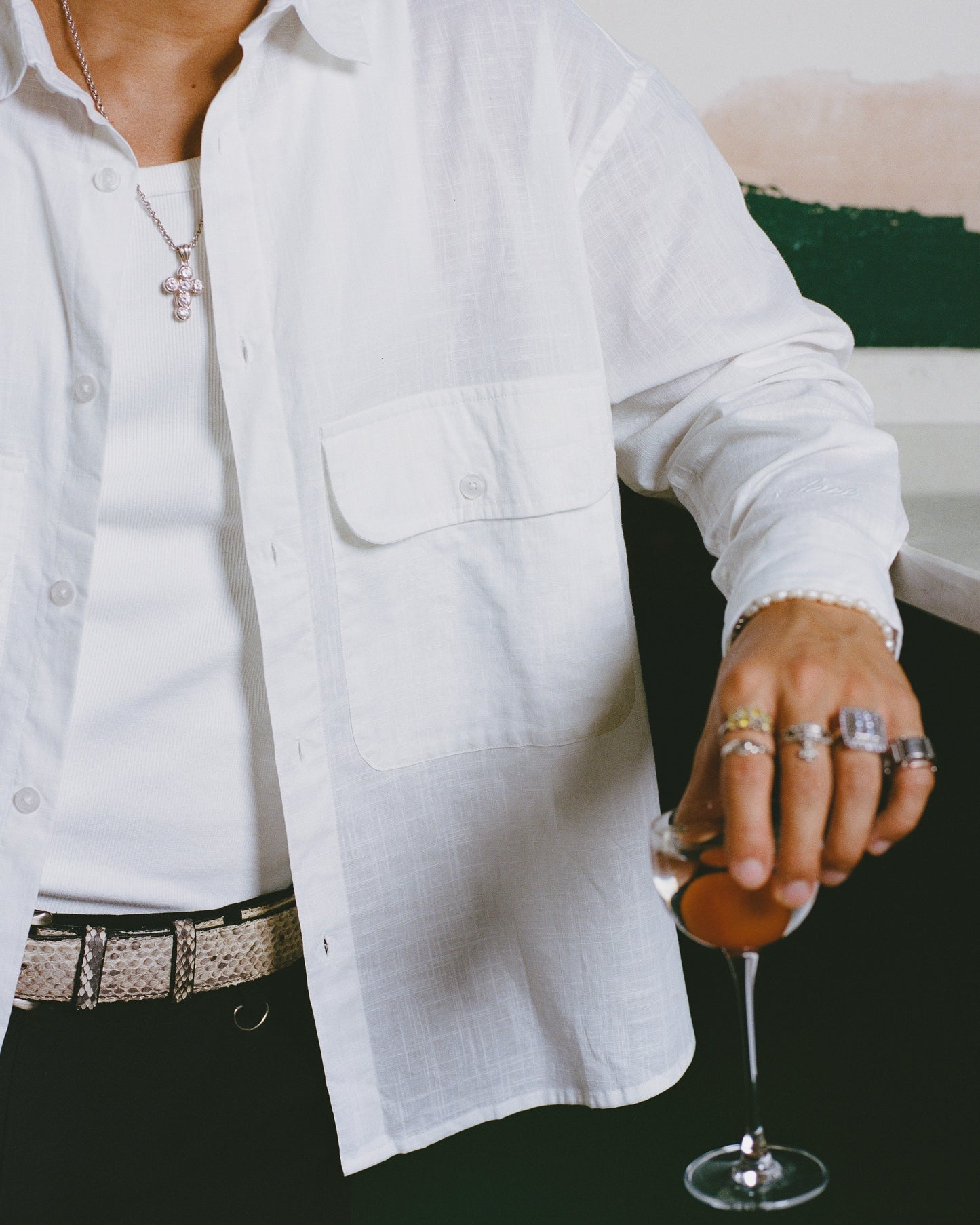 Slub Double Pocket Button Shirt - Ivory