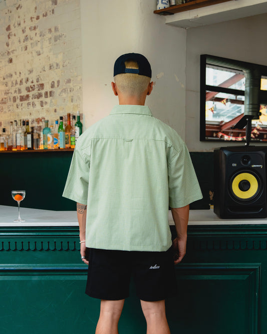 Gingham Smock Neck Polo Shirt - Spring Green/Ivory