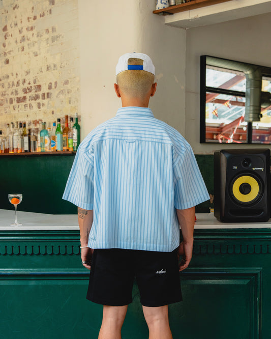 Striped Popper Short Sleeve Shirt - Carolina/Sky Blue