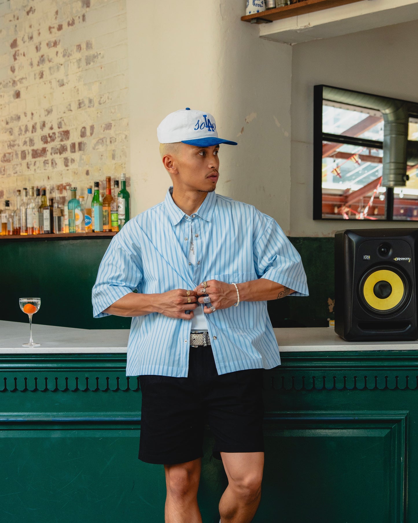 Striped Popper Short Sleeve Shirt - Carolina/Sky Blue