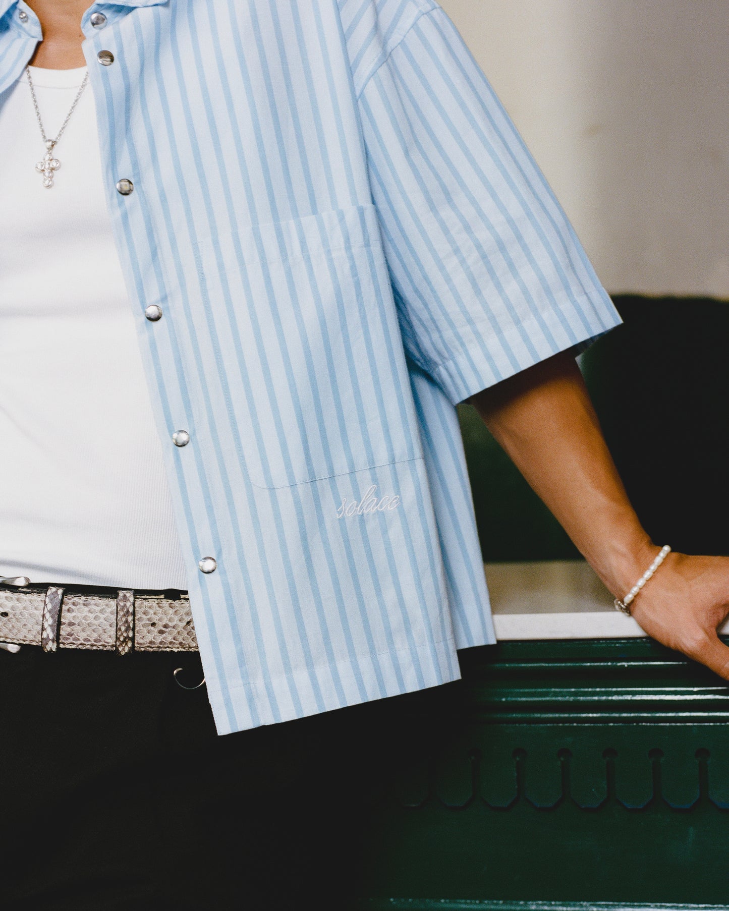 Striped Popper Short Sleeve Shirt - Carolina/Sky Blue